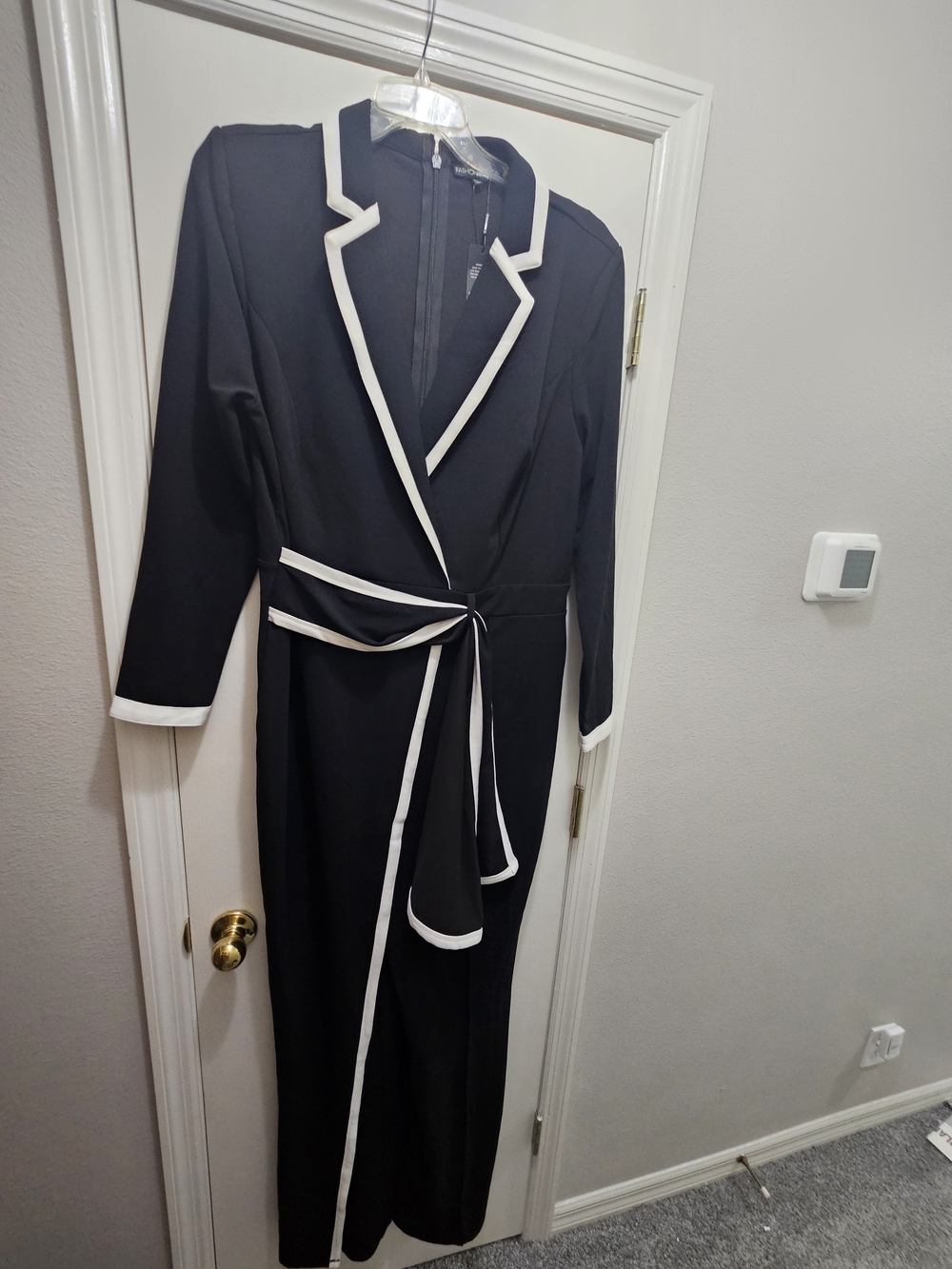 Fashion Nova Black Wrap Jumpsuit with White Trim